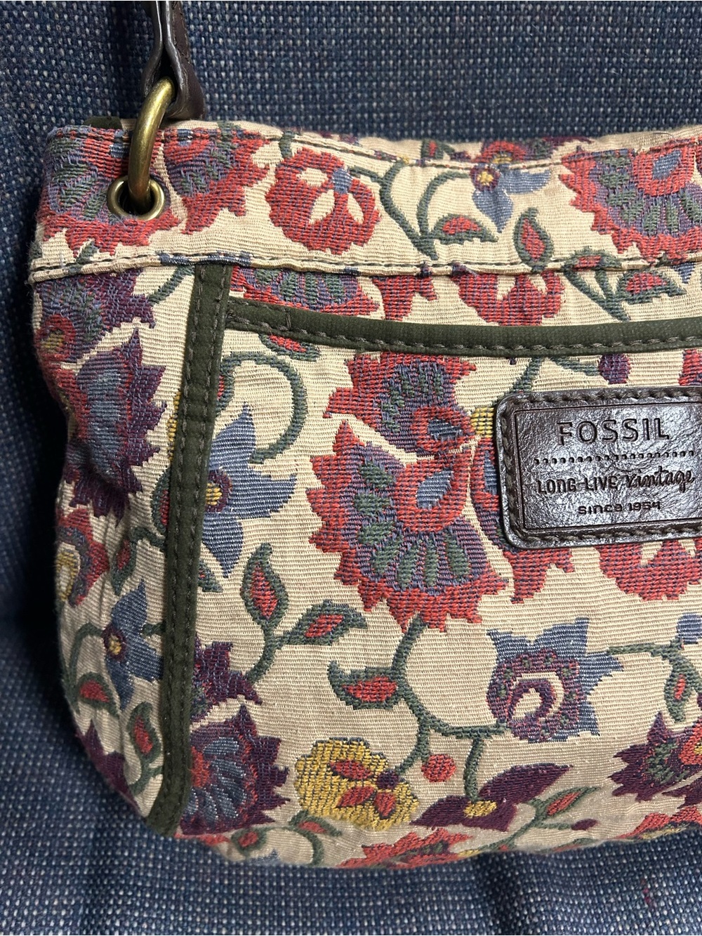Vintage Fossil Tapestry Flap Shoulder Bag - Picture 7 of 16
